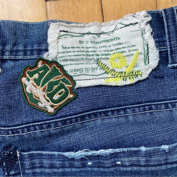 Vintage Akademiks Men's Blue Jeans Patchwork Embroidered Jeans size 36 Y2K - Picture 4 of 9